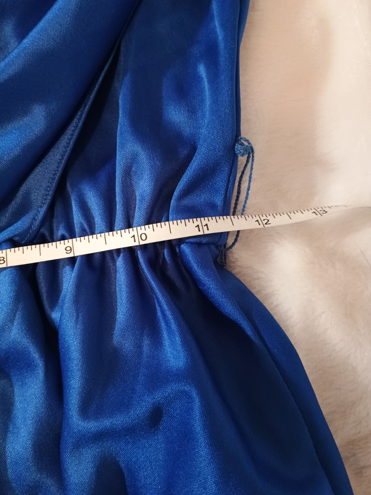 Vintage 80s Slinky Disco Royal Blue Plunging Ruched Drape Party Cocktail Dress