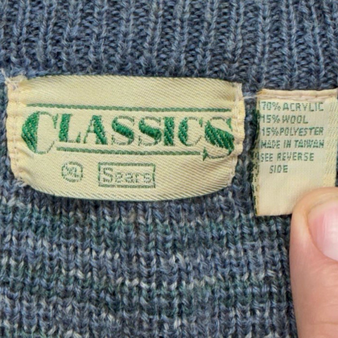 vintage Sears Classics Wool Sweater Men&rsquo;s XL Fair Isle V Neck Blue Knit