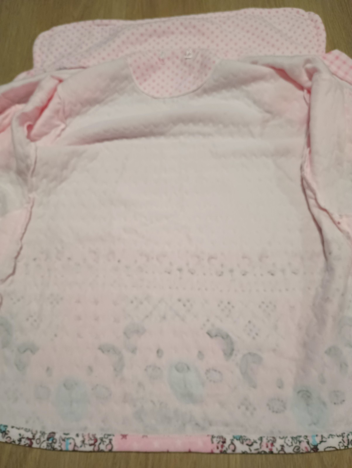 Vtg Quilted Teddy Bear Multi Print Peter Pan Collar Nursery Warm Jacket pink M L