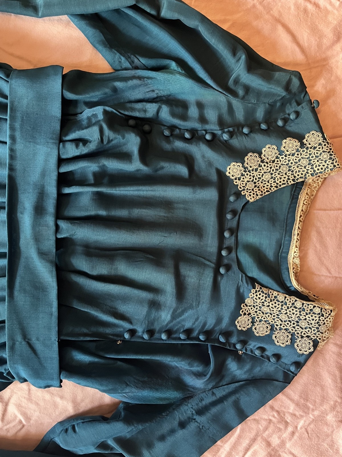 1910s 1900s antique Turquoise Silk Dress – M/L