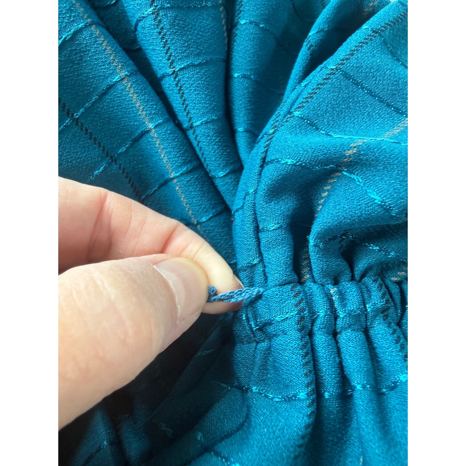 Vintage 80s Teal Blue Metallic Peplum Midi Dress Ruffle V-Neck 14 Cottagecore