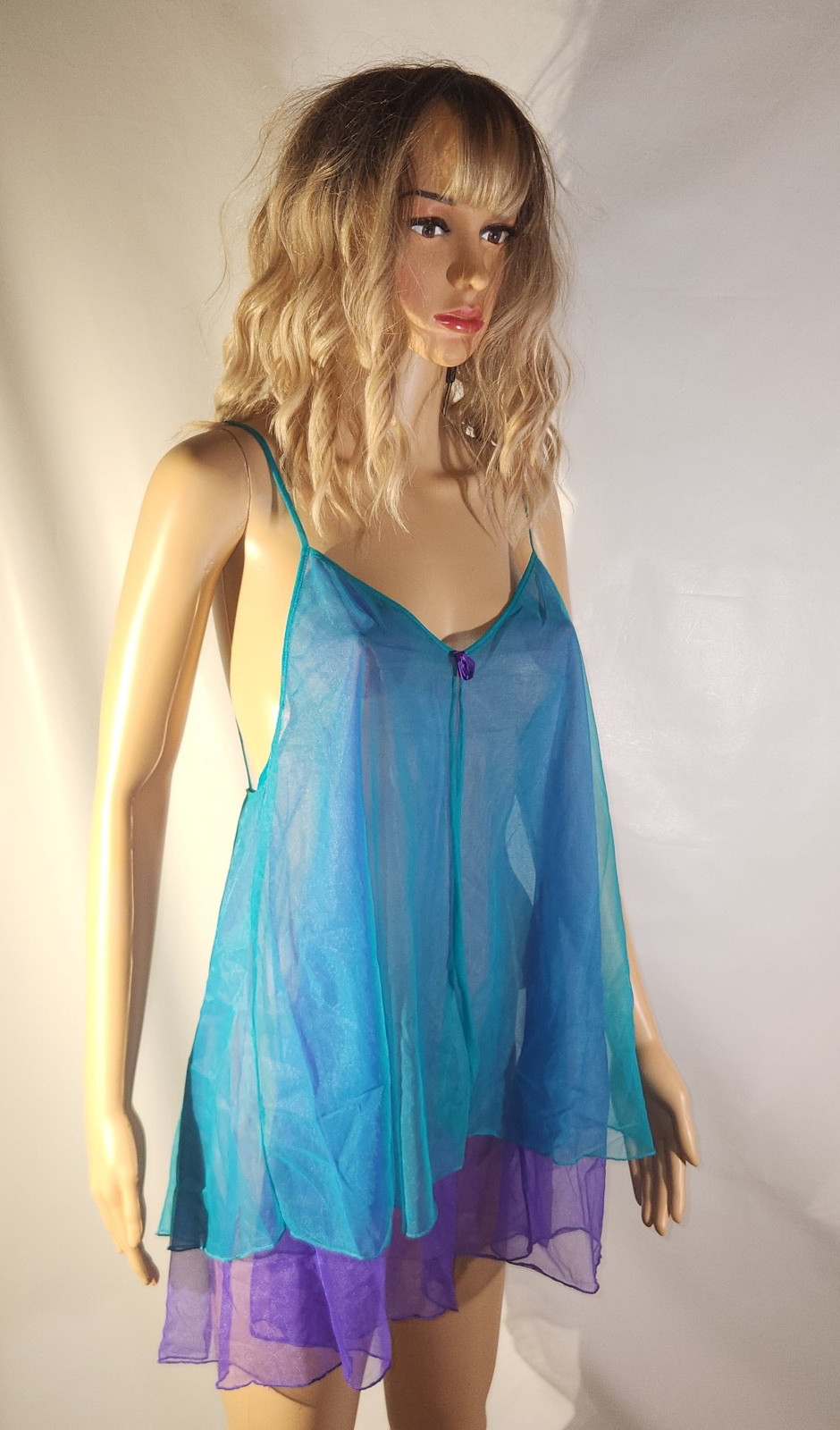 Vintage Y2K Undercover Wear Nightie Teal & Purple Babydoll Fairy Crepe Chemise S