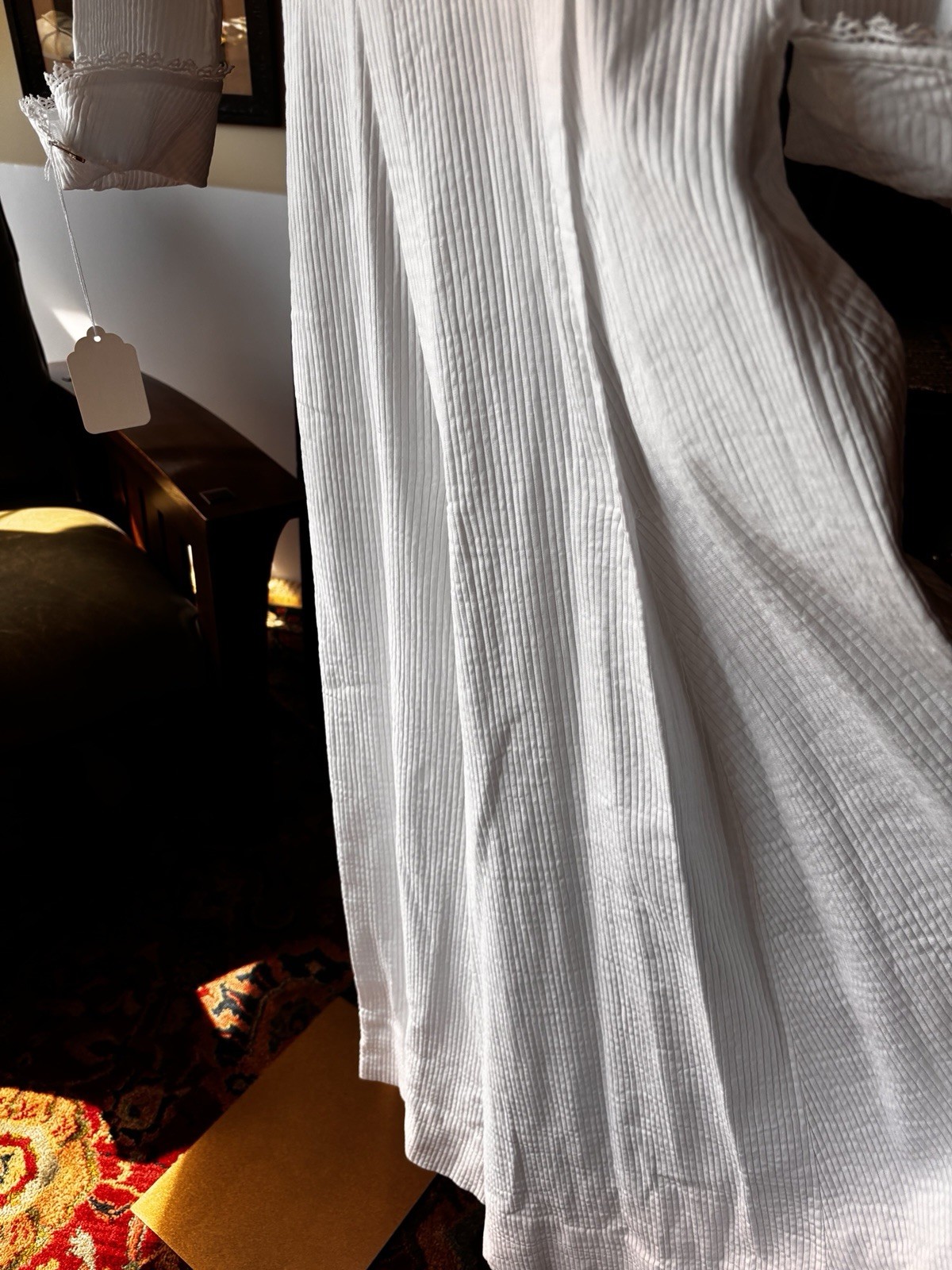 Antique Edwardian Early 1900s White Cotton Dressing Gown Robe Sz S Empire Waist