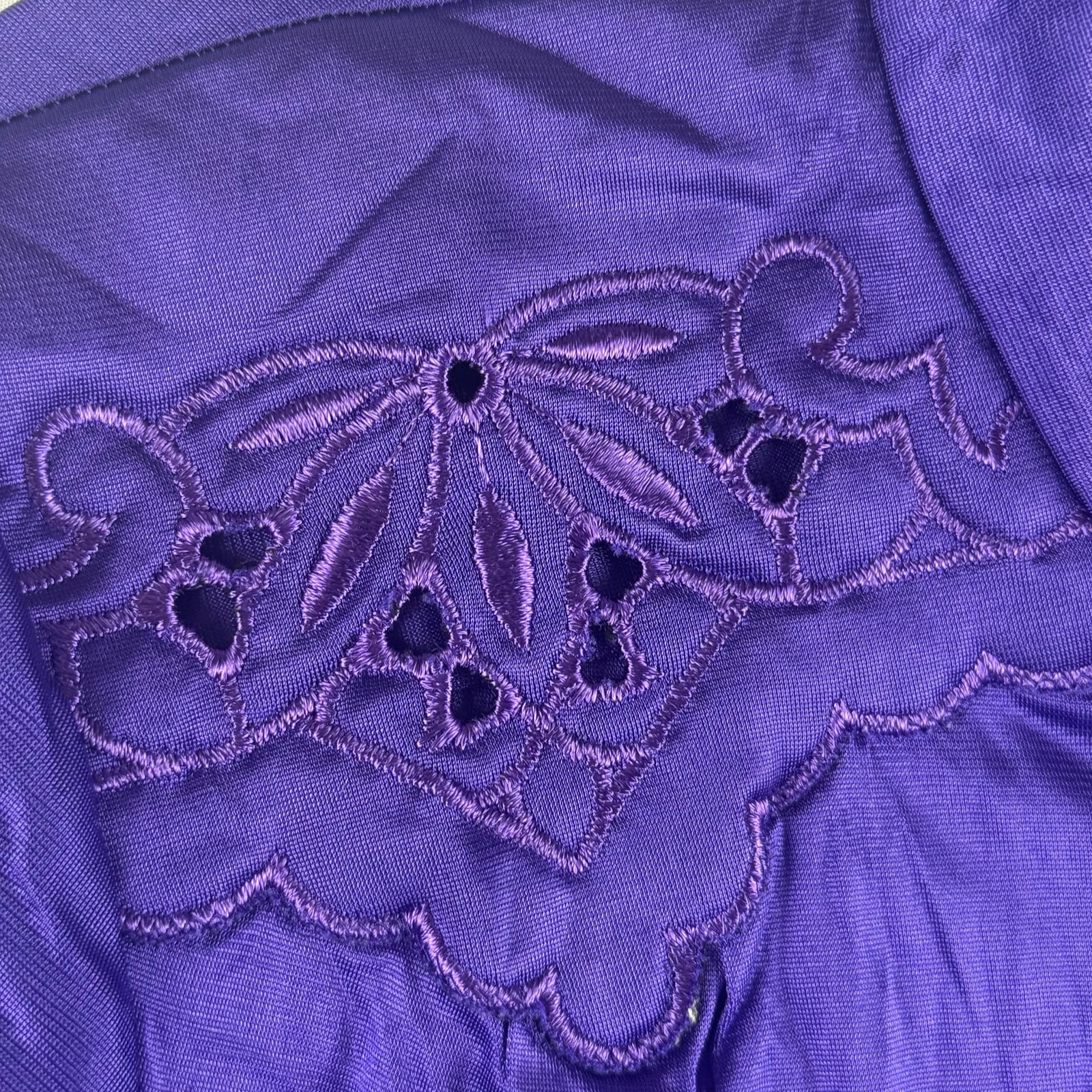 Vintage Vanity Fair Womens Large Purple Satin Nightgown House Coat Robe Button F