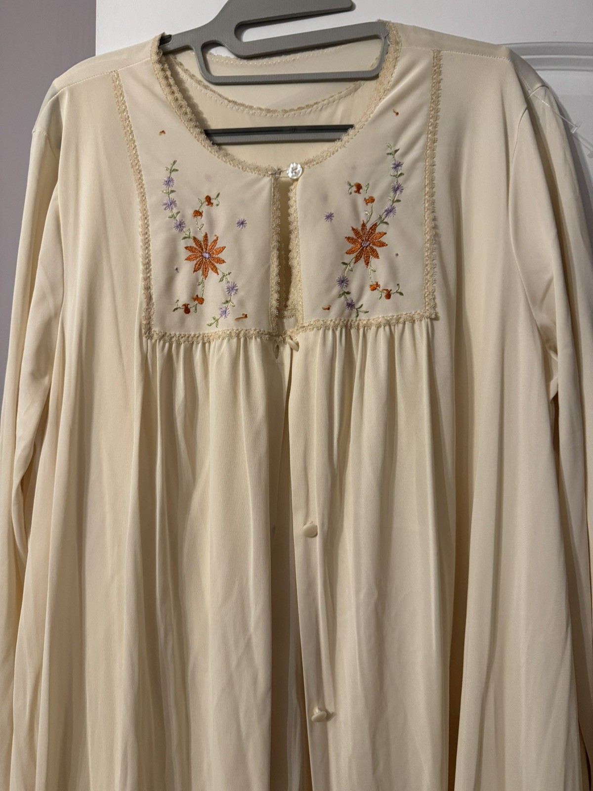 Vintage Sears 2pc Embroidered Bodice Long Nightgown & Robe Large 38/40