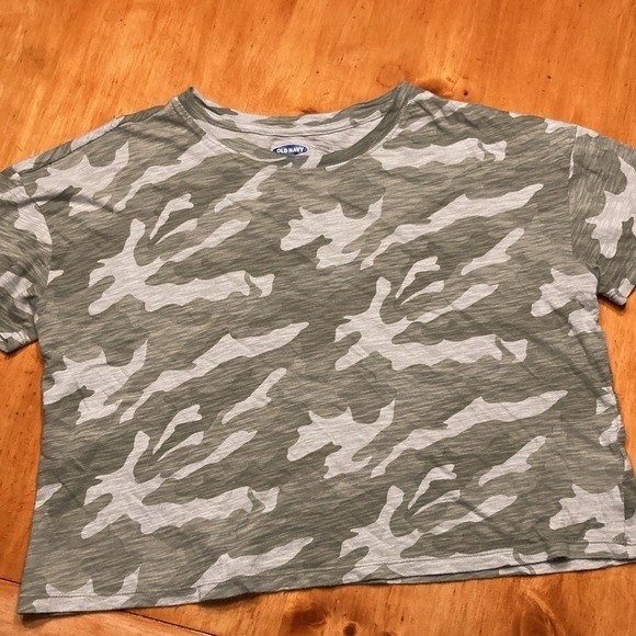 Old Navy Y2K Green Camo Slub Knit Crop Tee Shirt Womens Medium Streetwear 90s