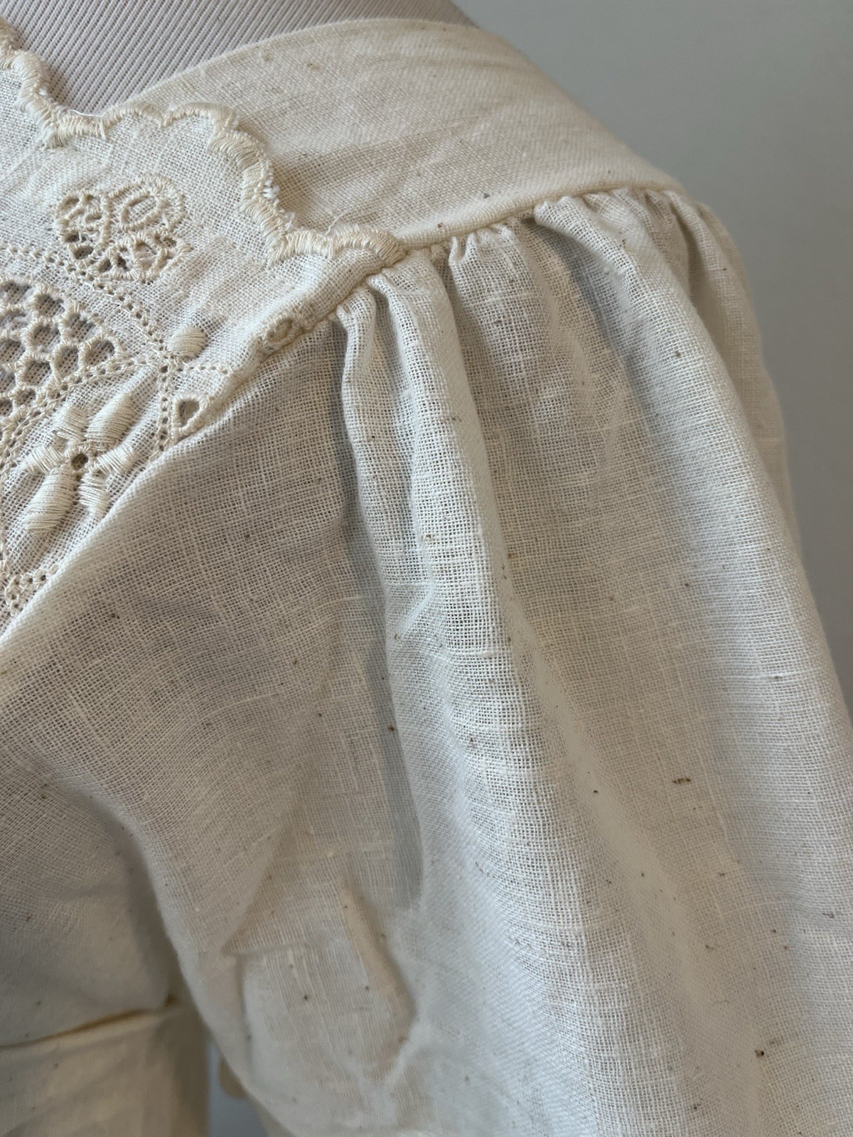 Vintage 70s Kaftan Dress Eyelet Cotton Blend Size L Gauzy Goddess Prairie USA