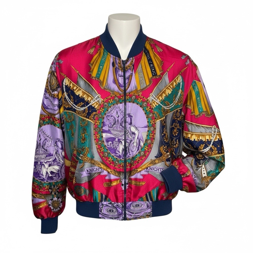 Jacqueline Ferrar Vintage Bomber Jacket Knights Heraldic Satin Oversized