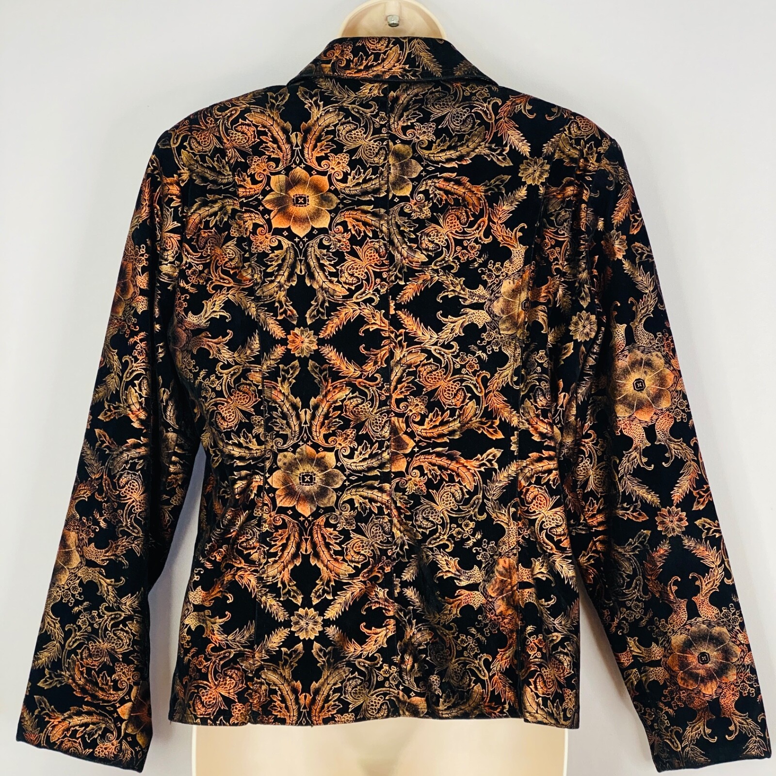 Metallic floral jacket copper bronze black velour patterned steampunk blazer