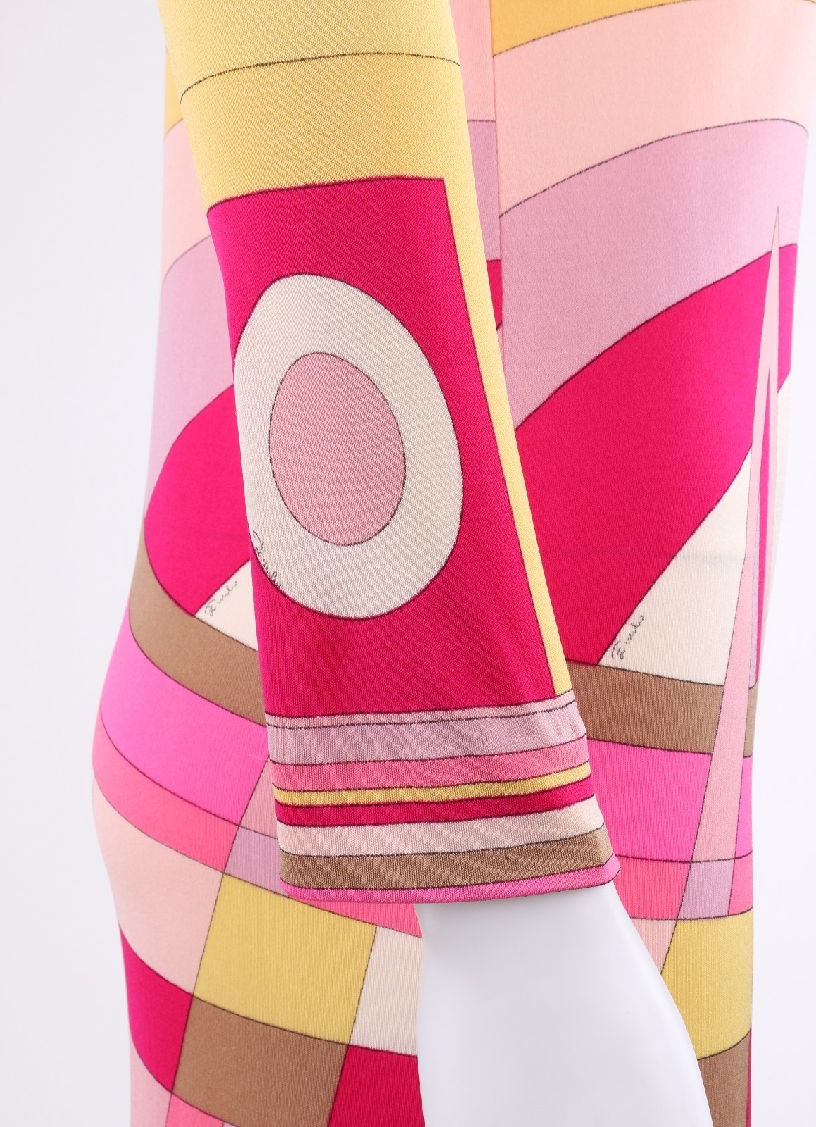 EMILIO PUCCI c.1968 Pink Multicolor Op Art Signature Print Silk Shift Dress