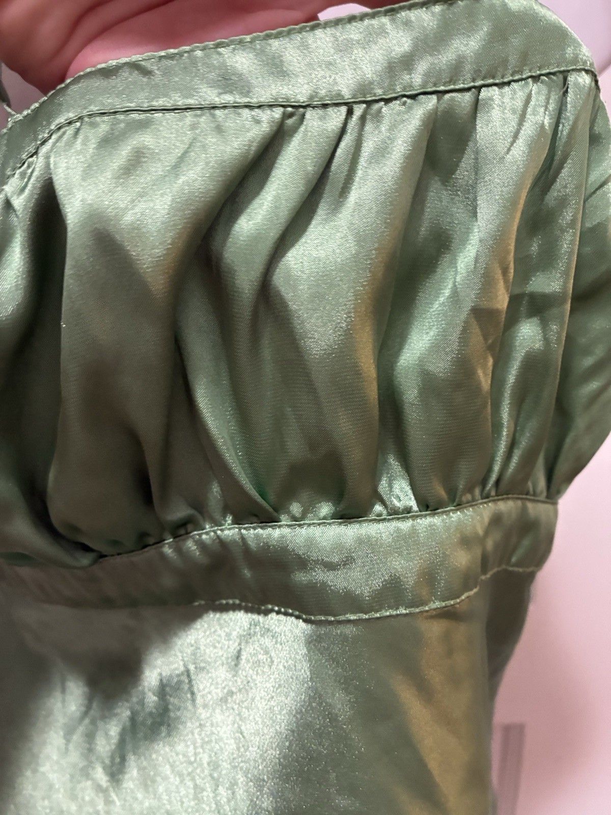 VTG 90s Y2K Top Green Satin Cami Babydoll Tank Tie Back Spaghetti Strap Blouse L