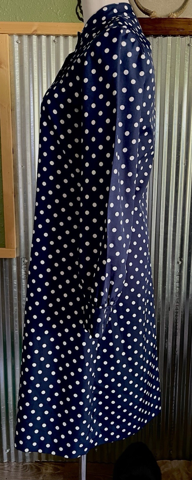 VTG CARLYE White & Blue Polka Dot Mod A Line L/S Midi Dress Sz S/M 1960s