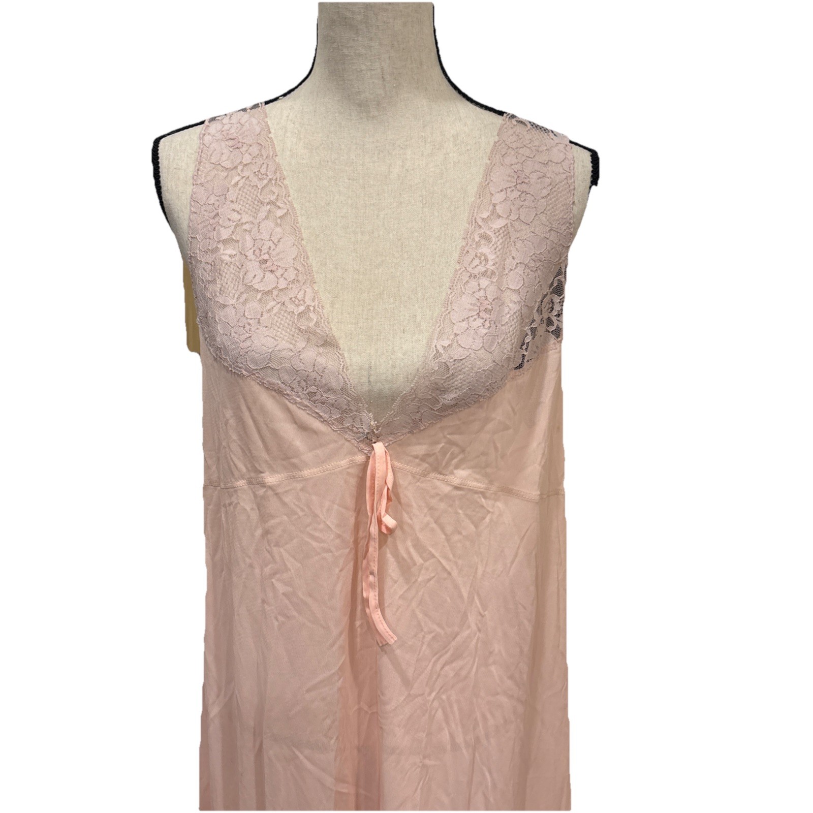 Nightgown Peach 70s Prairie Style Union Made Lace Trim Size Large Vintage