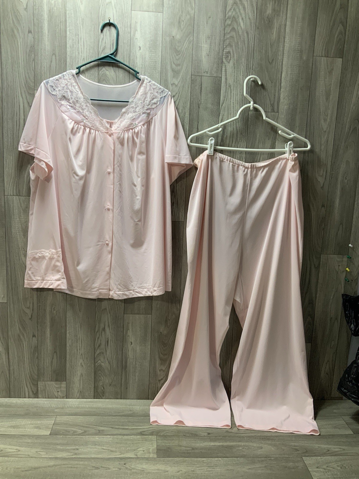 Vintage Shadowline Pink 3 Piece Set Nightgown/Pants/robe House Coat Size 44 Larg