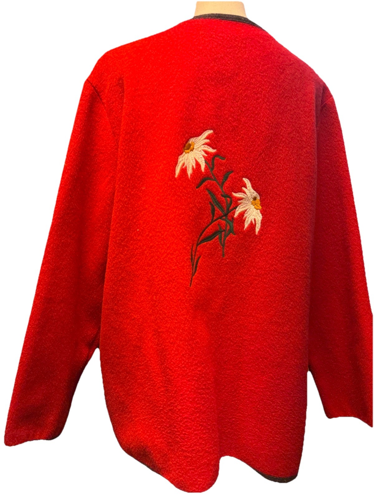 Oberwalder Red Wool Jacket XL Embroidered Edelweiss Austrian Trachten