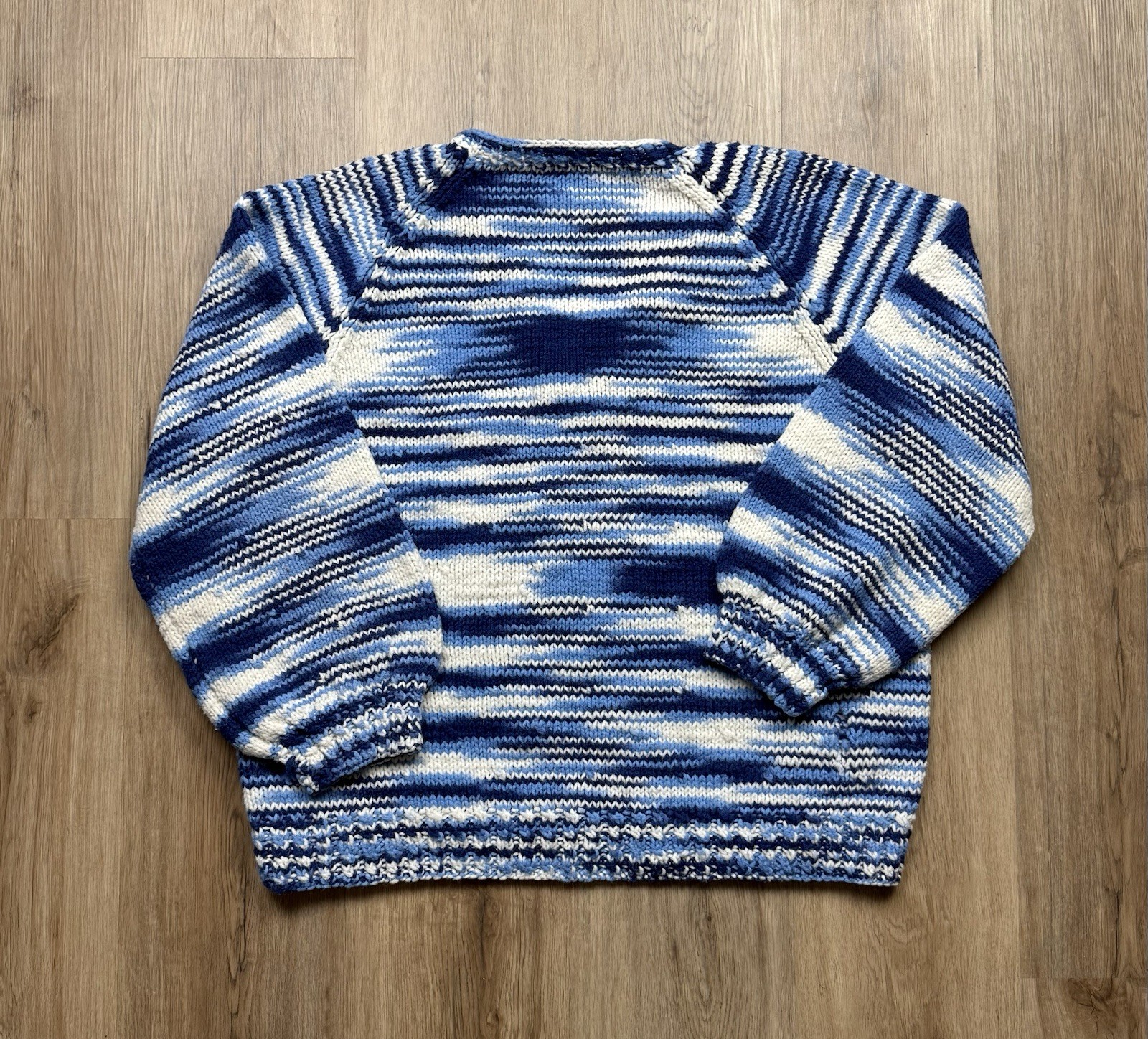 70s VINTAGE Handmade Static Striped Pullover Knit Sweater Size Small Blue Women