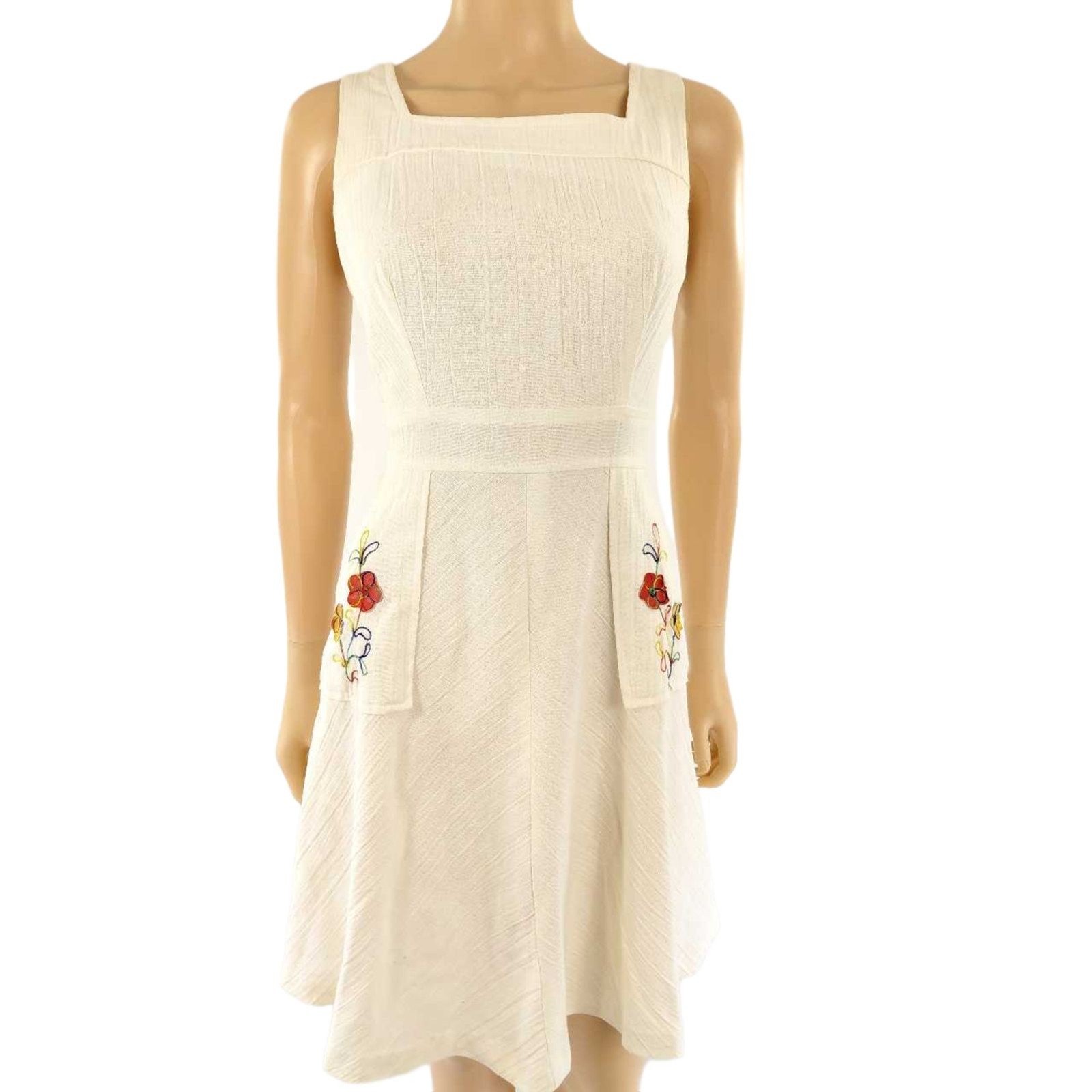 VINTAGE Dress 60&rsquo;s 70&rsquo;s Cotton Sun Floral Pockets Square Neck Sleeveless M