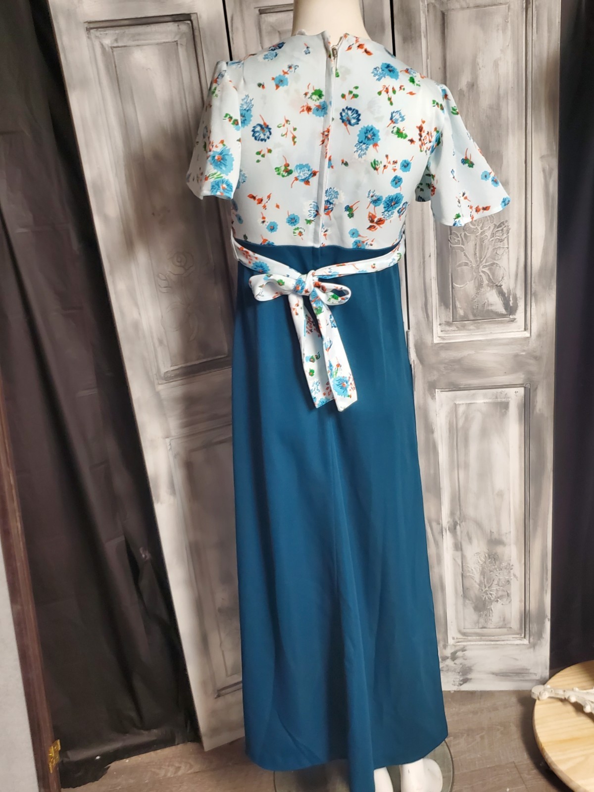 XS-S 60s 70s Hippie Vtg Boho Groovy Maxi Dress Wrap Top Empire Hostess flutter