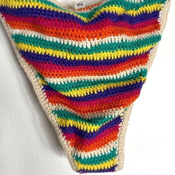 Forever 21 Y2K colorful crochet string bikini swim bottoms size small boho cute