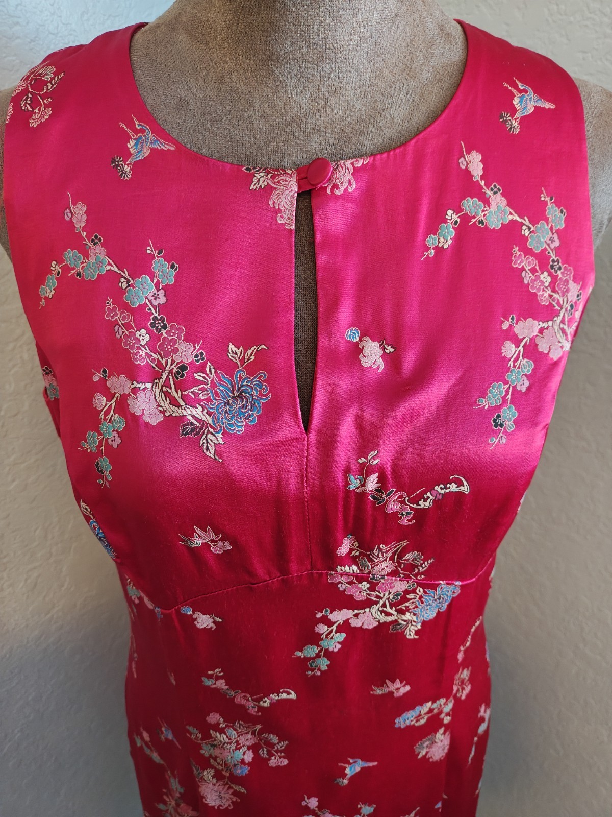 Vintage 90s Byer Too! Floral Asian Style Satin Dress – Red Mini Made in USA