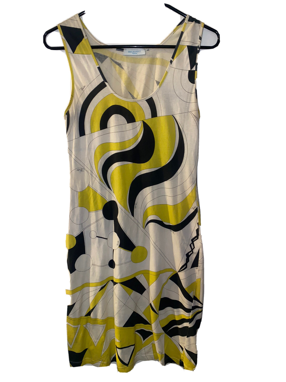 Vintage EMILIO PUCCI Cotton Sleeveless Tank Sheath Dress B & W +Yellow Sz 4 / SM