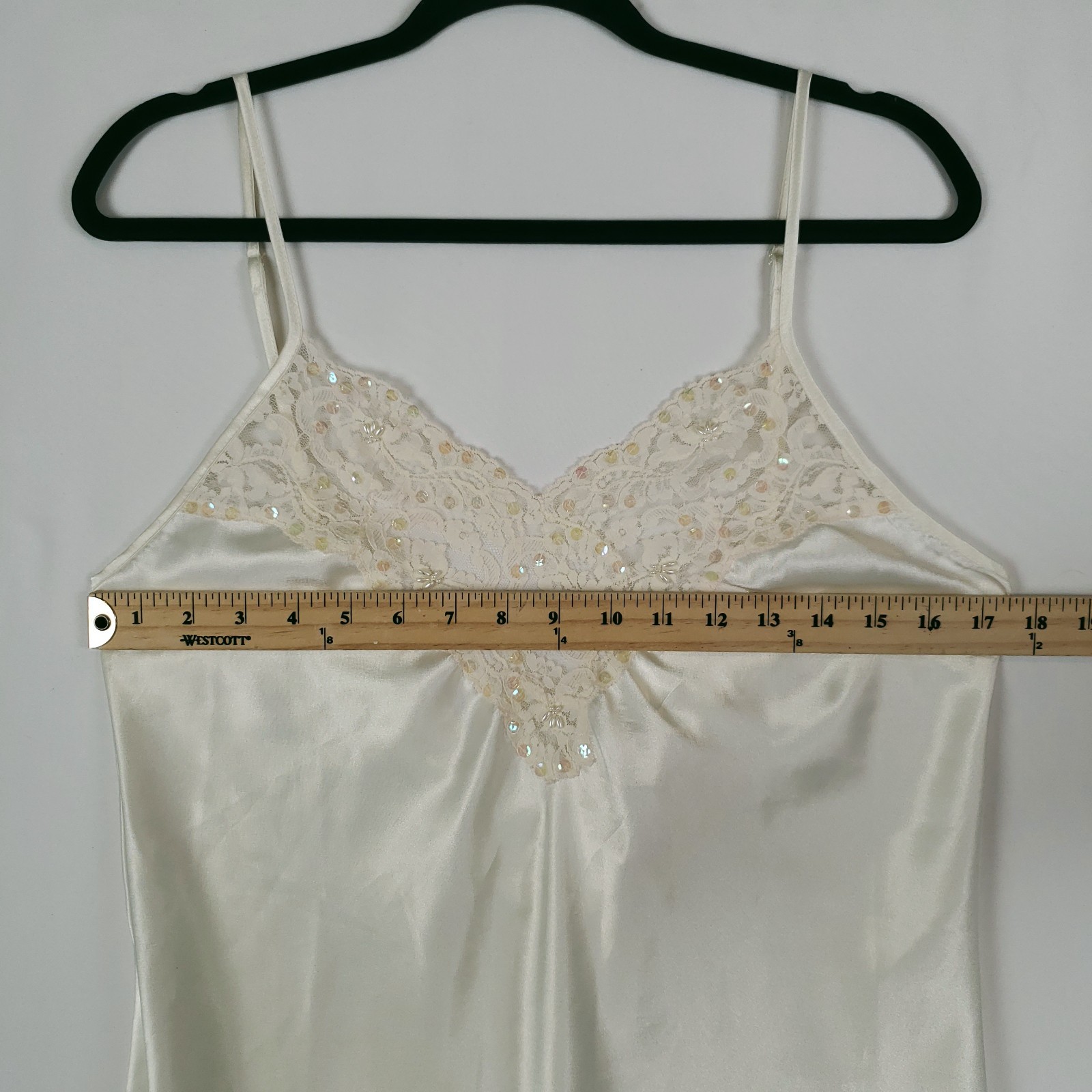 Vintage Delicates Satin Slip Womens Medium Beaded Sequin Lace Glossy Ivory 90s