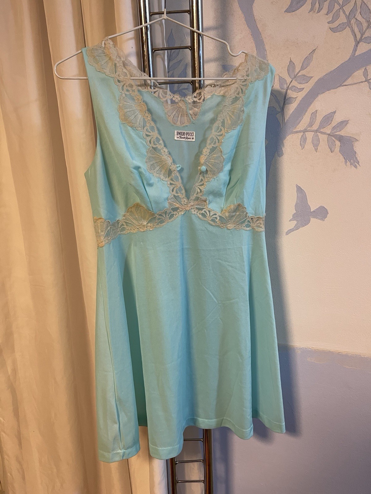 Rare Emilio Pucci Formfit Rogers Aqua Blue Slip Dress With Lace 1960s Size M *