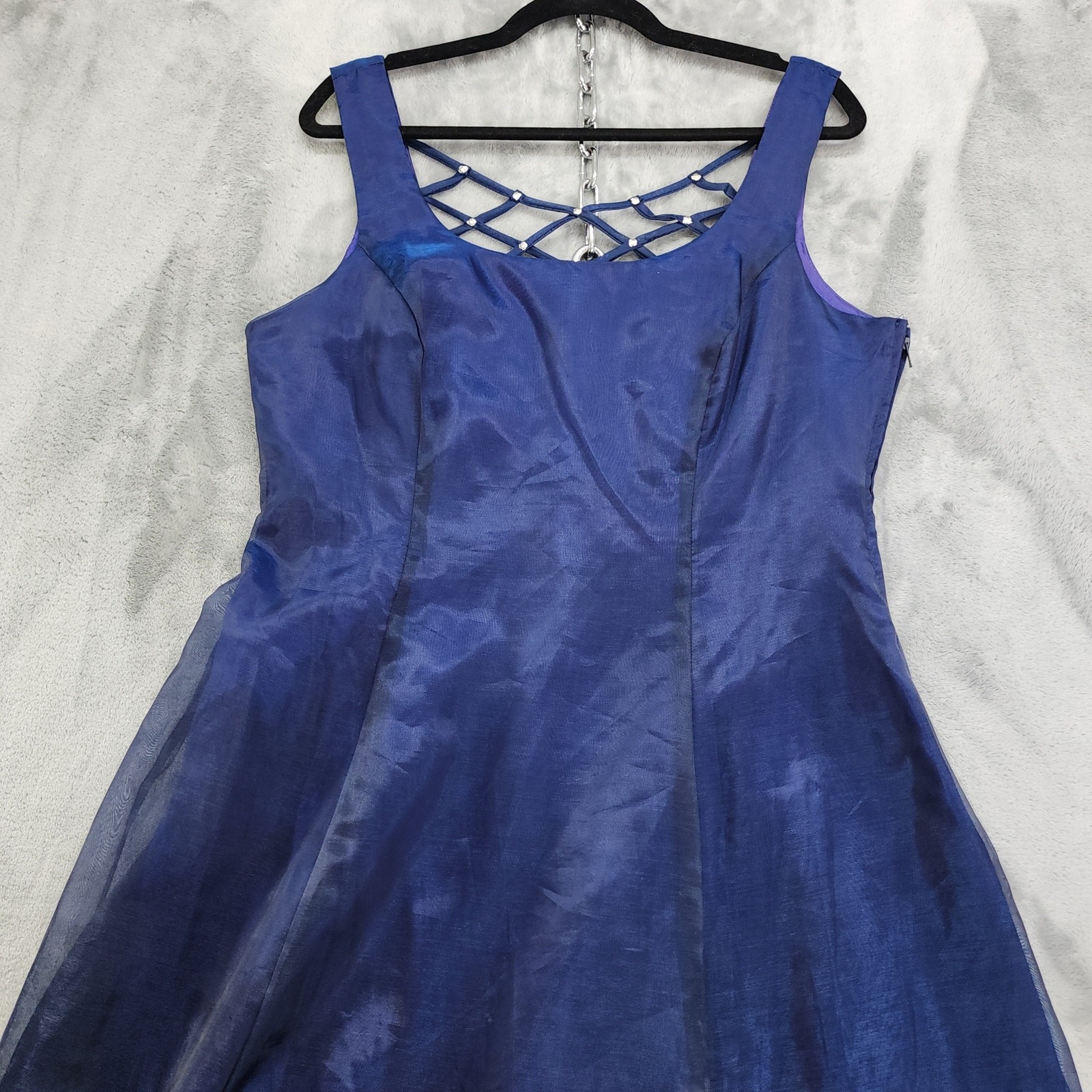 Vintage NIKI by Niki Livas Dress Size 14 Blue Gown Open Back Rhinestones Formal