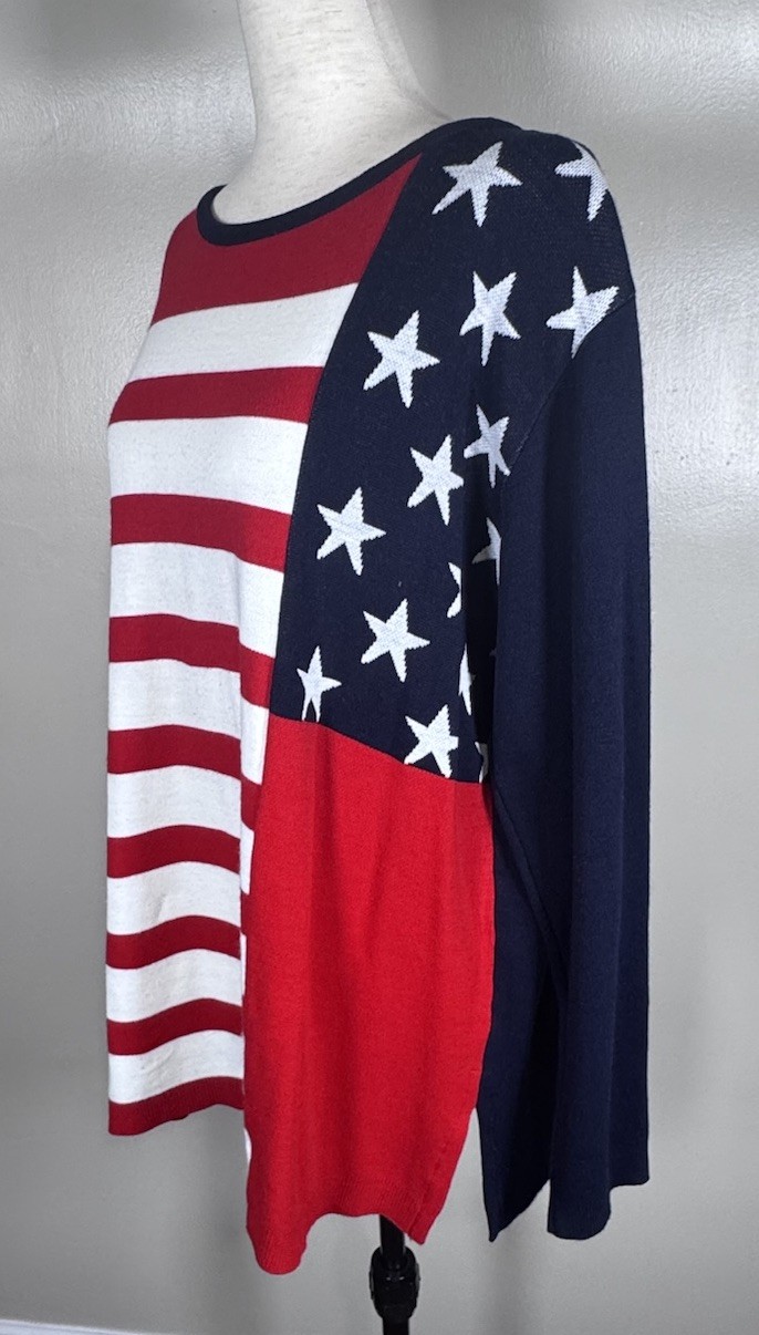 1980s Propensity American Flag Patriotic July 4 USA Vintage Knit Top Sz XL, 1X