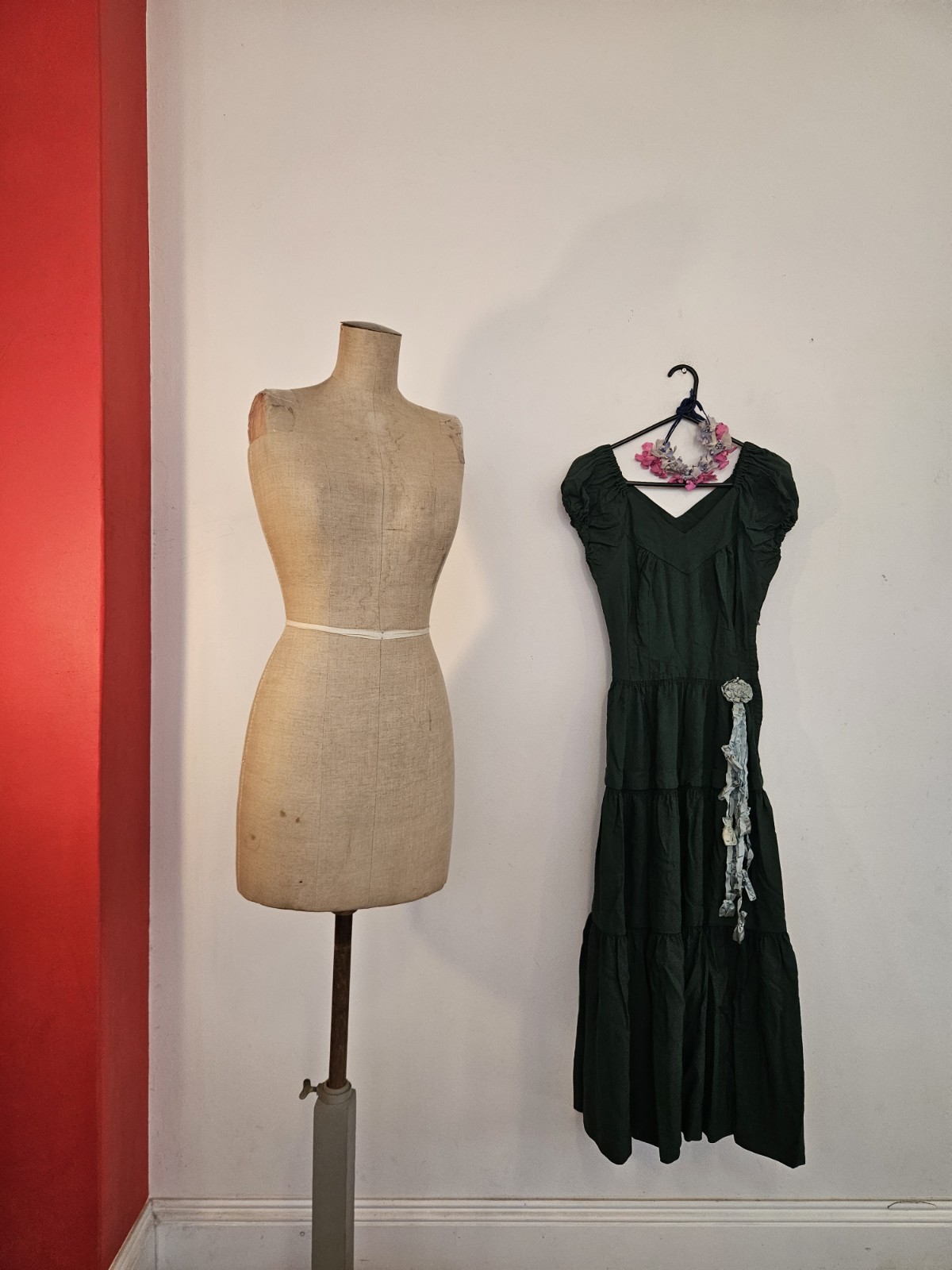 Vintage Authentic Victorian Edwardian Forest Green Dress Size XS-S