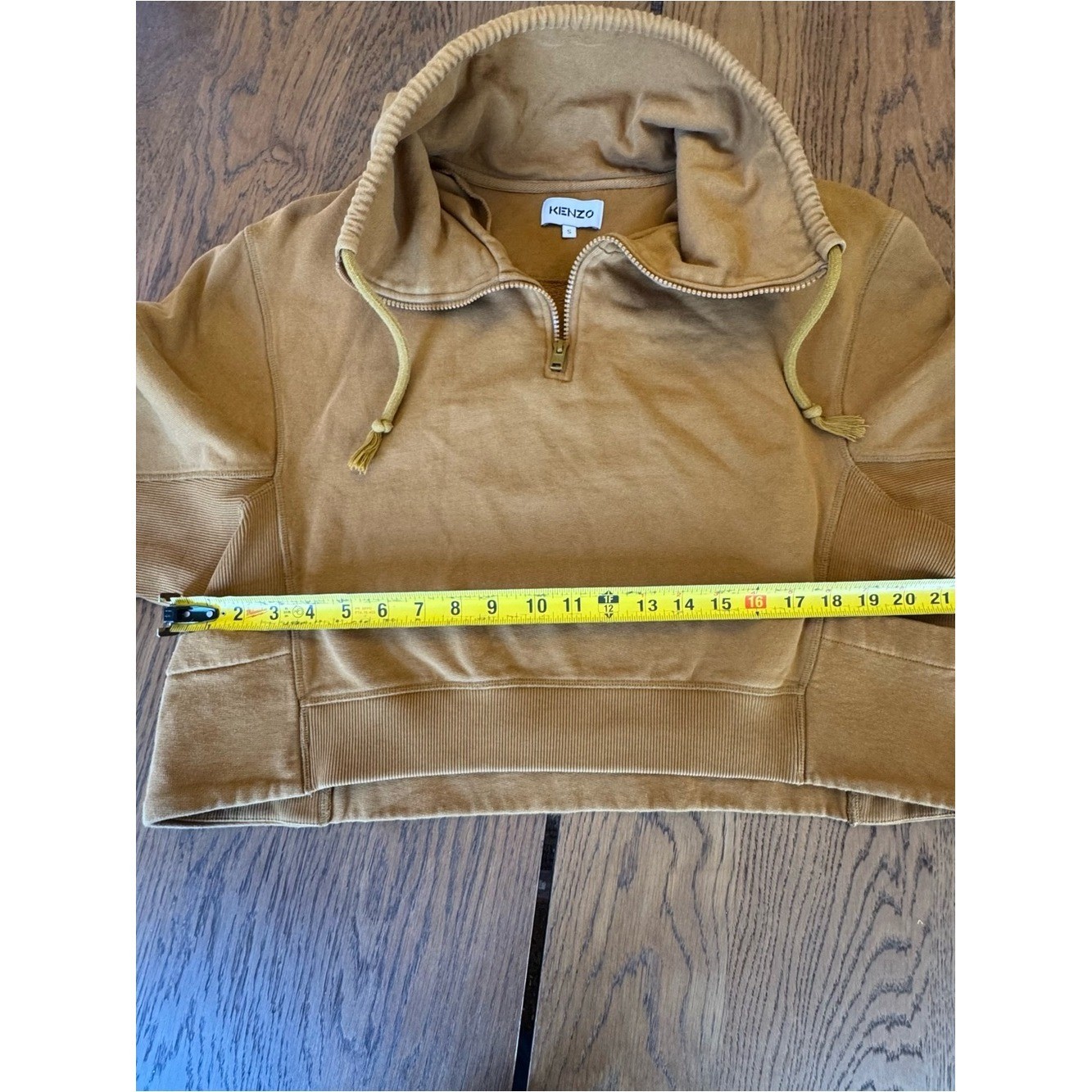 Kenzo Camel Mustard Cropped Funnel-Neck Sweatshirt Quarter Zip Vintage Rare S