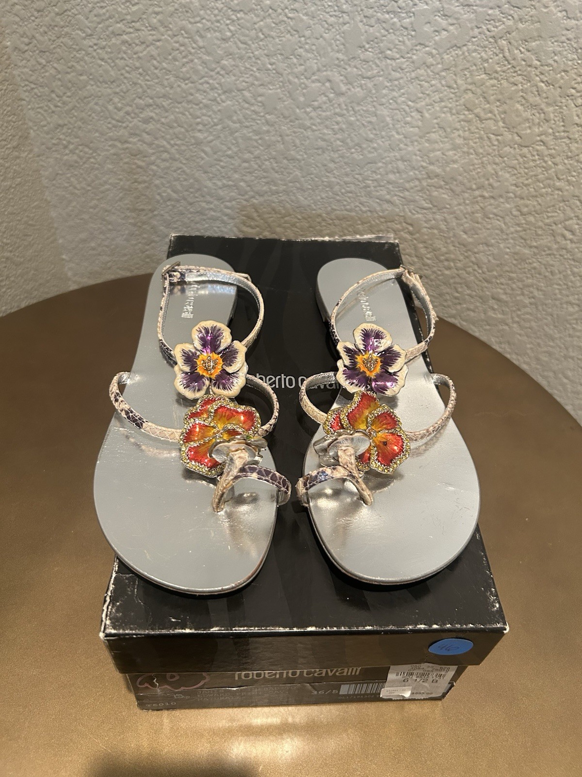 Rare Vintage Roberto Cavalli Flat T-Strap in Pansy Size 6.5