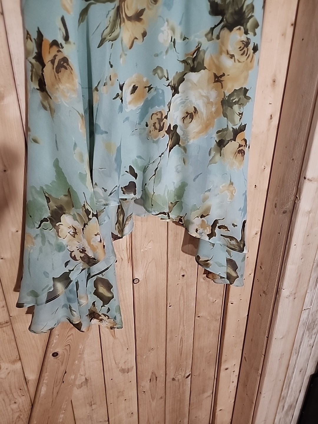 Vtg Adrianna Papell Womens Green Beige Floral Silk Top Asym Skirt Set Sz 16/18