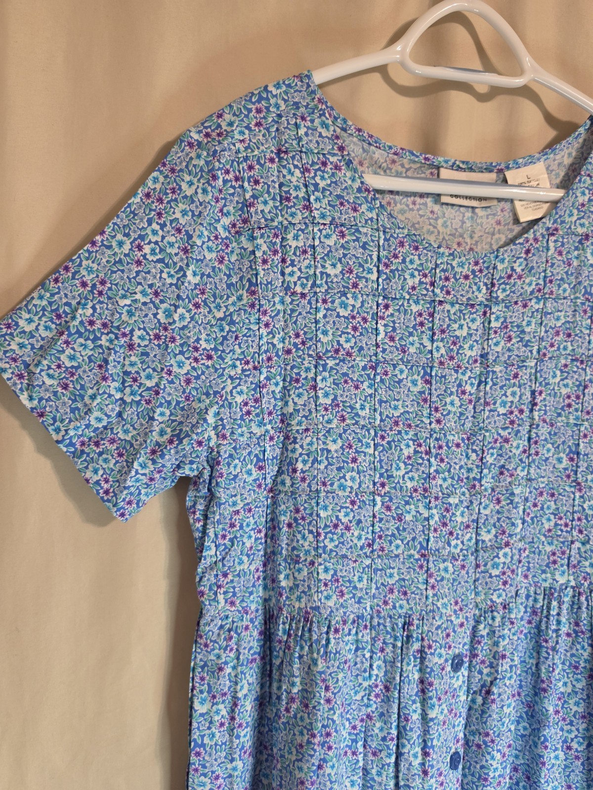 Vintage ERIKA COLLECTION Short Sleeve Cottage-Core Size Large Blue Ditsy Floral