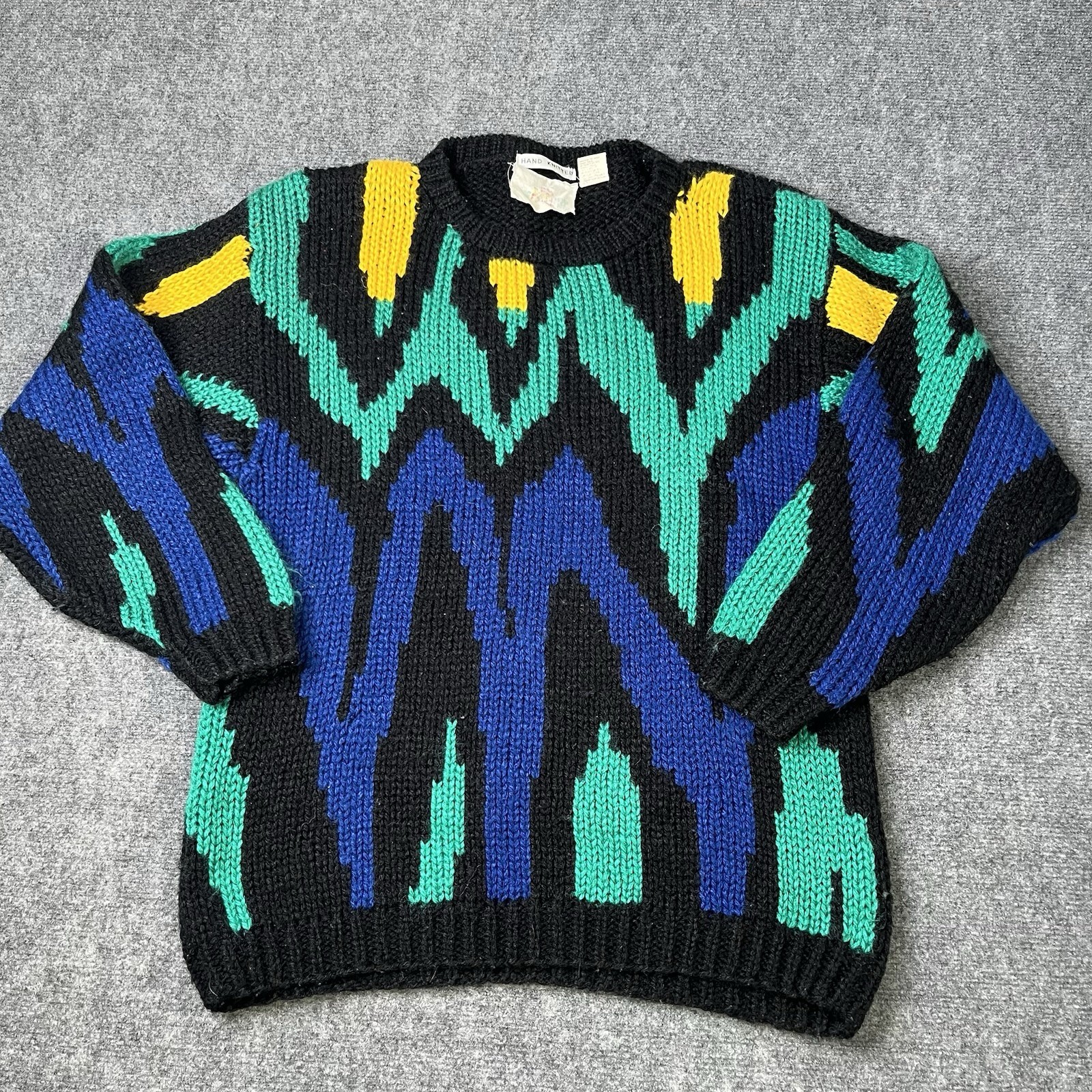 Vtg 1980s Chunky Knit Sweater Womens S Hand Knitted Boho Bohemian 80s