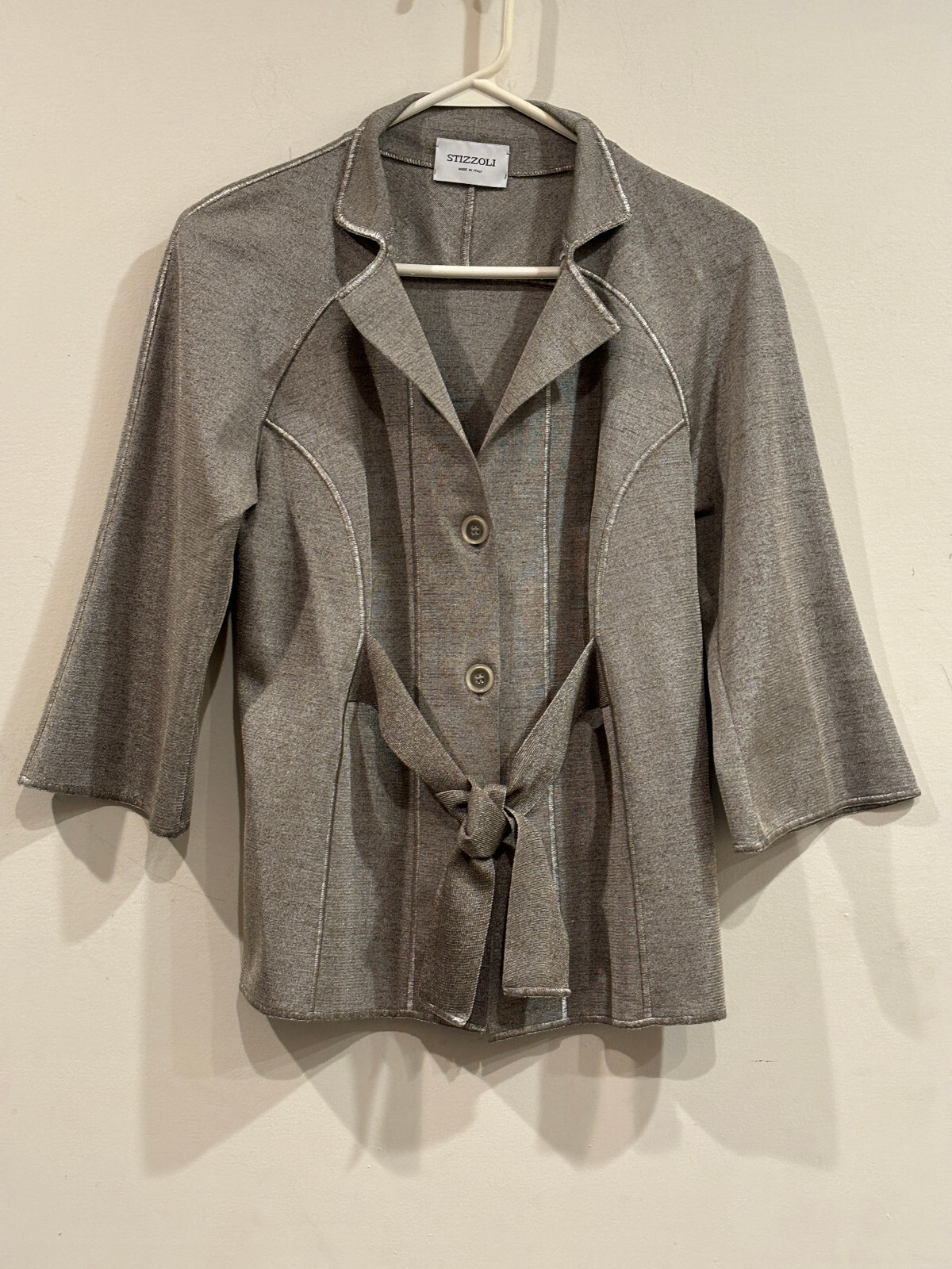 Vintage Stizzoli Silver Gray Polyester & Cotton Jacket Made in Italy – 42