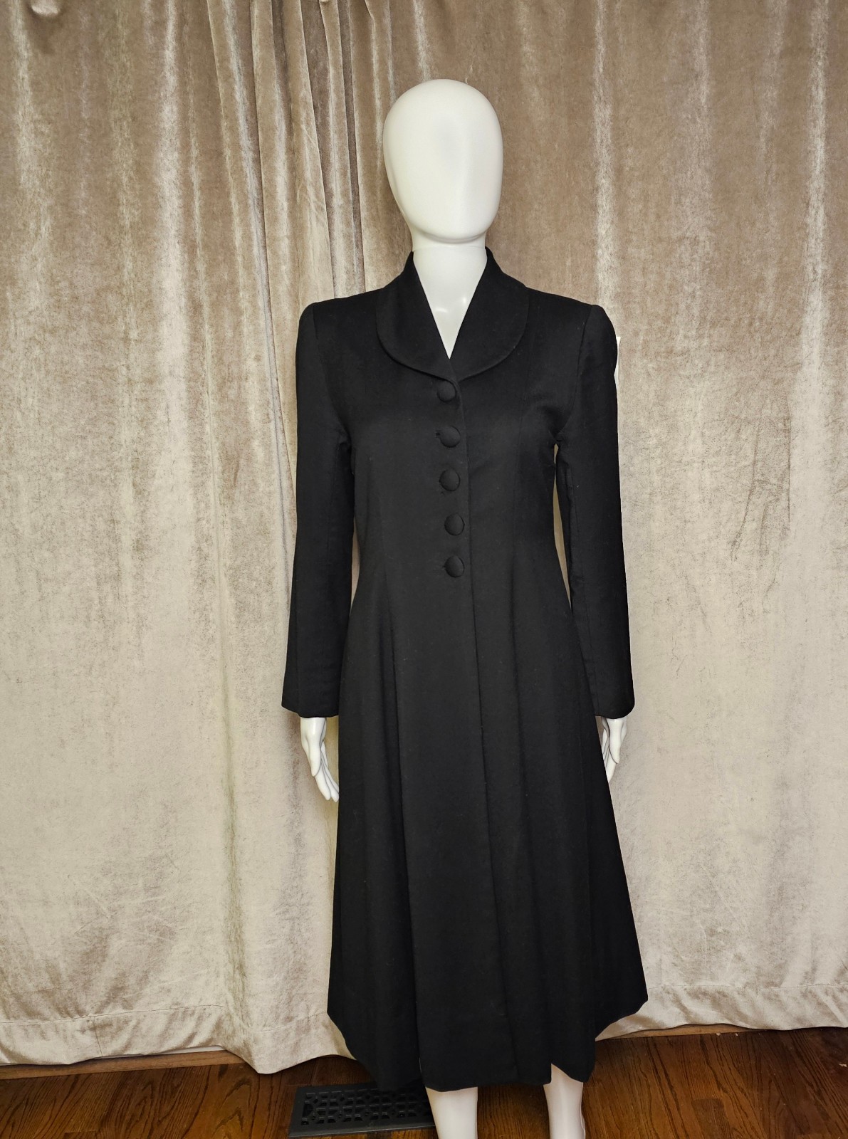 Vintage Vogue Special Design Black Princess Coat Fit Flare XS S Mid-Century
