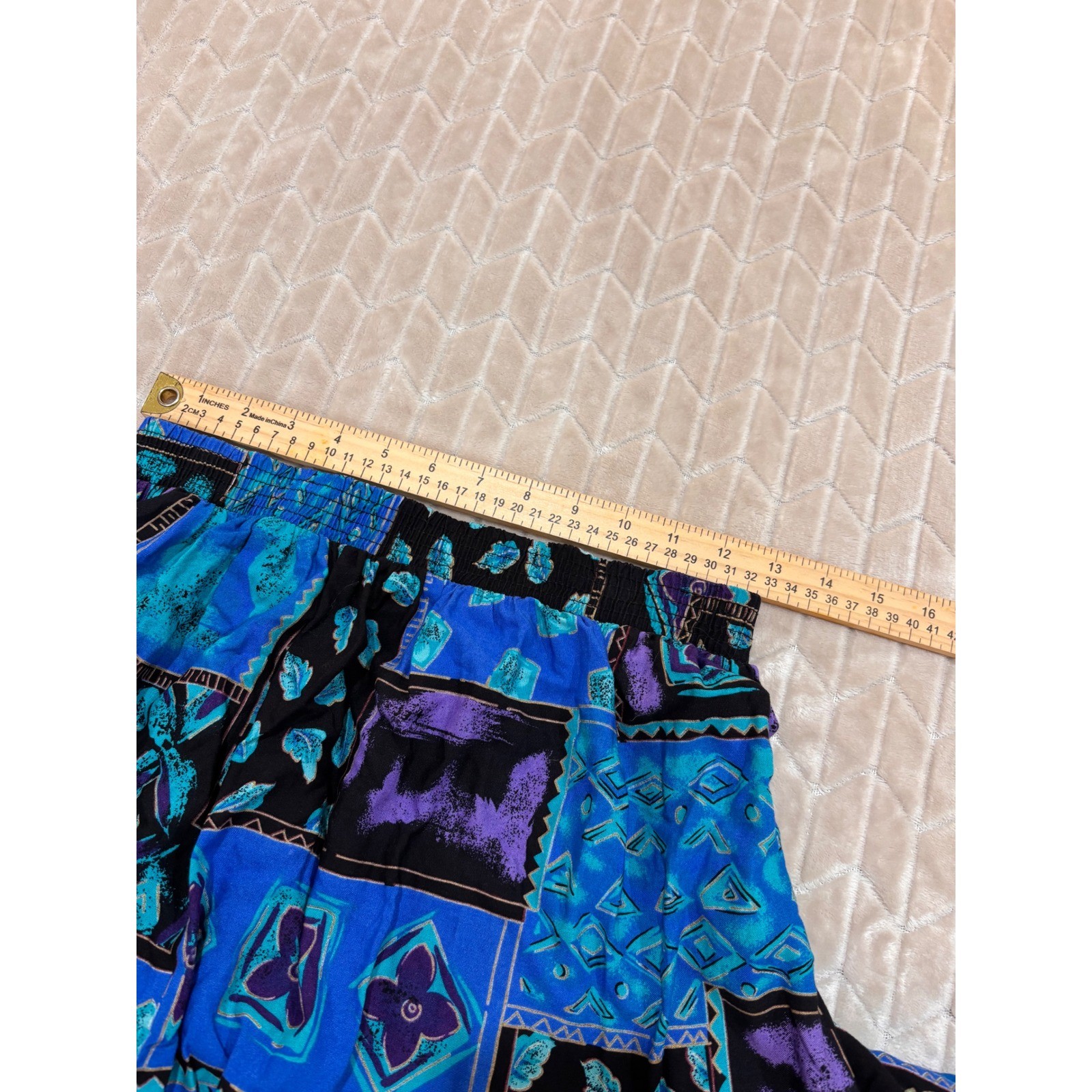 Vintage 90s Boho Patchwork Rayon Knee Length Skirt Small Art Teacher Whimsigoth
