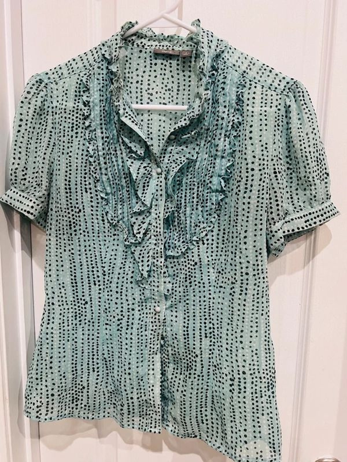 Apt. 9 Women’s Small Mint Green Polka Dot Ruffle Button-Front Blouse