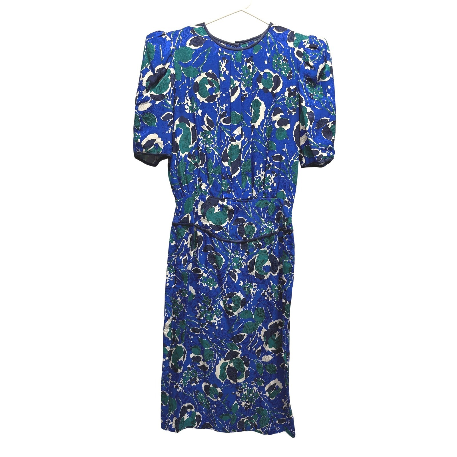 Vintage Flora Kung Midi 100% Silk Dress Puff Sleeve Peplum Gorgeous!