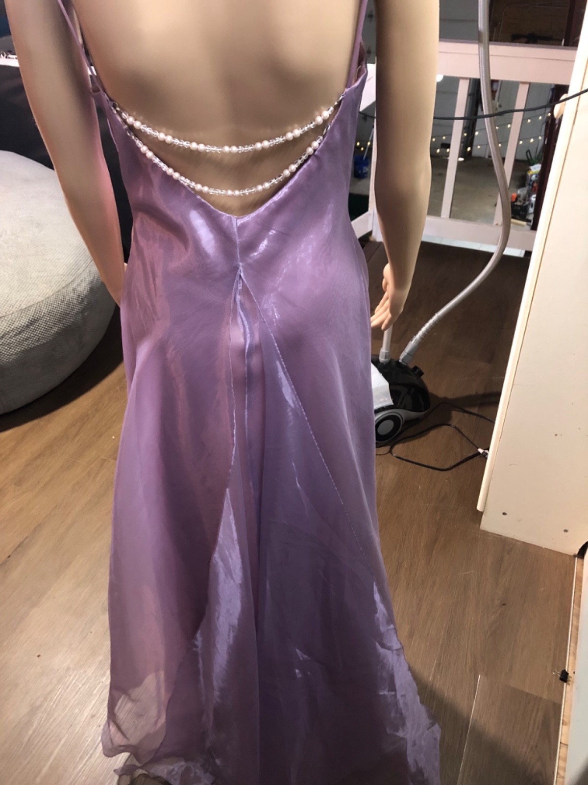 Vtg 90s Scott McClintock Beaded Low Back Gown 8 Purple Chiffon Pink Satin Slip