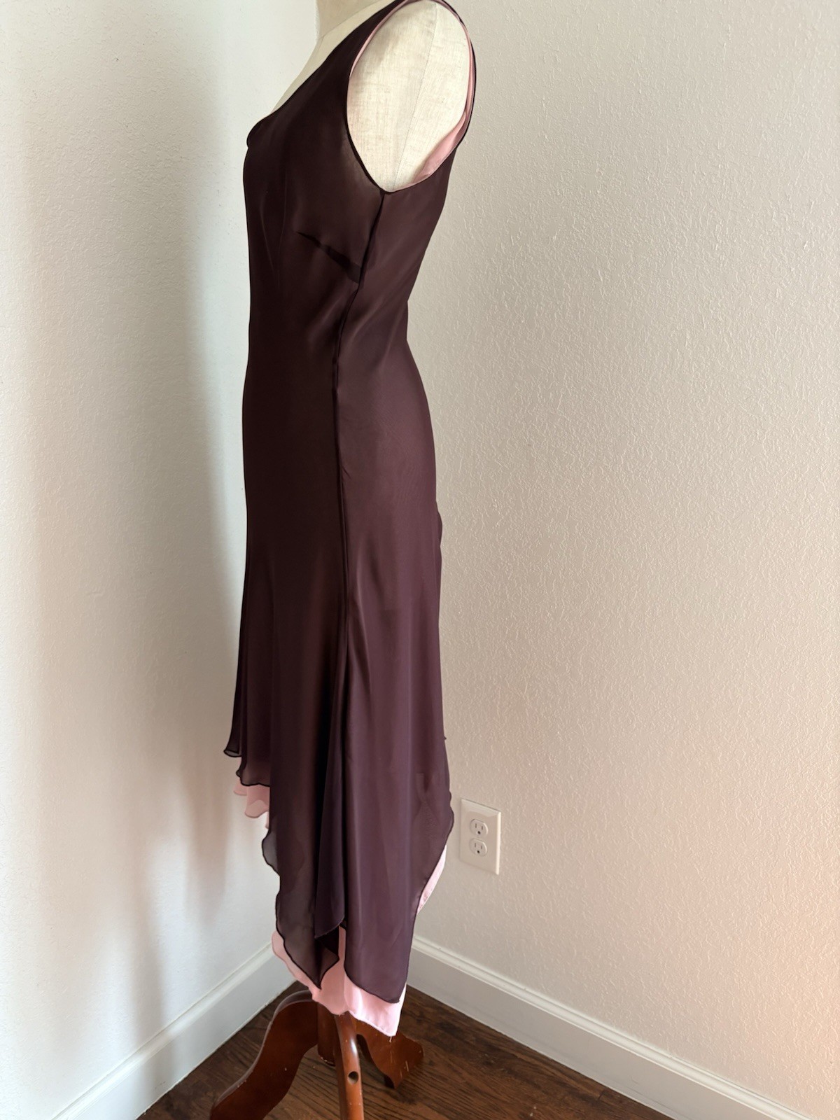VINTAGE Y2K Forever 21 sheer Flutter Maxi Asymmetrical Hem Dress Plum Pink M