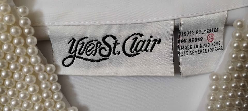 Women&rsquo;s Size 14 Vintage Blouse White Long Sleeves Faux Pearl Trim NWT