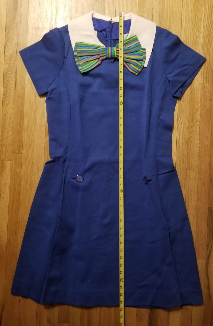 NOS Vintage SEARS 1960s JUNIOR BAZAAR Size 15 Polyester /Worsted Wool Blue Dress