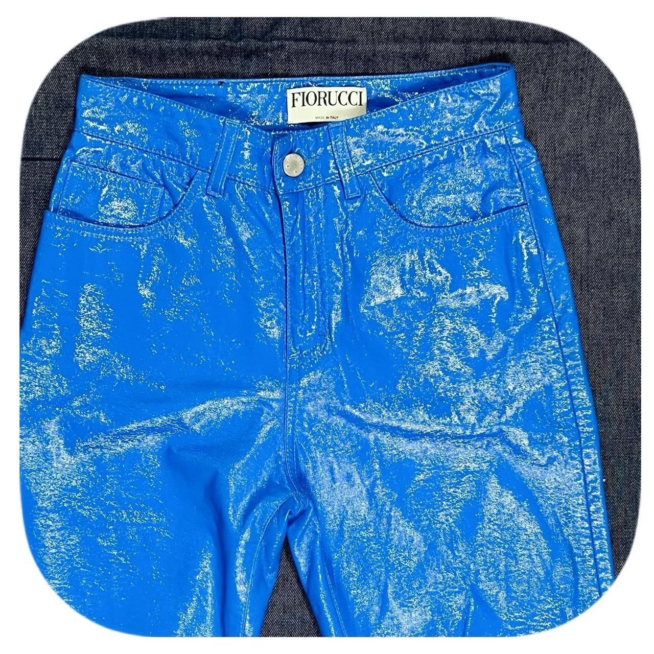 VTG 90s Fiorucci Womens Yves Cobalt Blue Vinyl Pants 26” Made In Italy