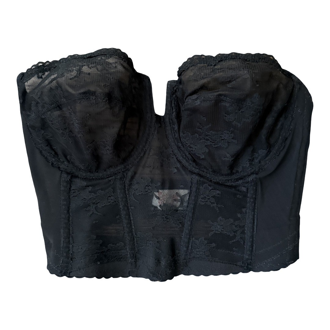 Backless by Young Smoothie Bra Corset Busier Black Lace Strapless Womens 34D