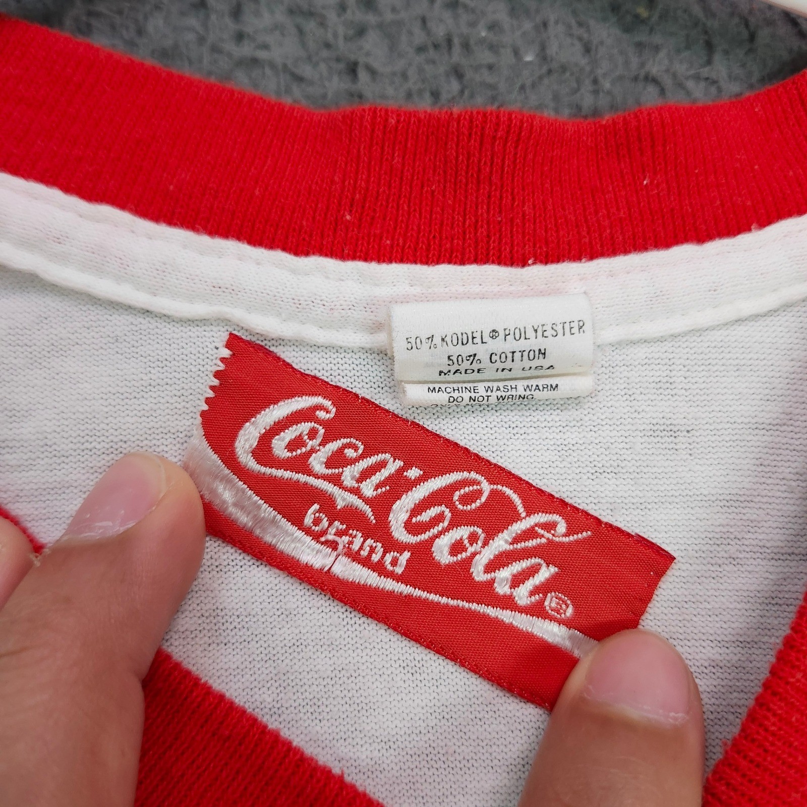 Vintage Coca-Cola Ringer Nightgown White Red V-Neck Sleep Shirt 80s USA Small