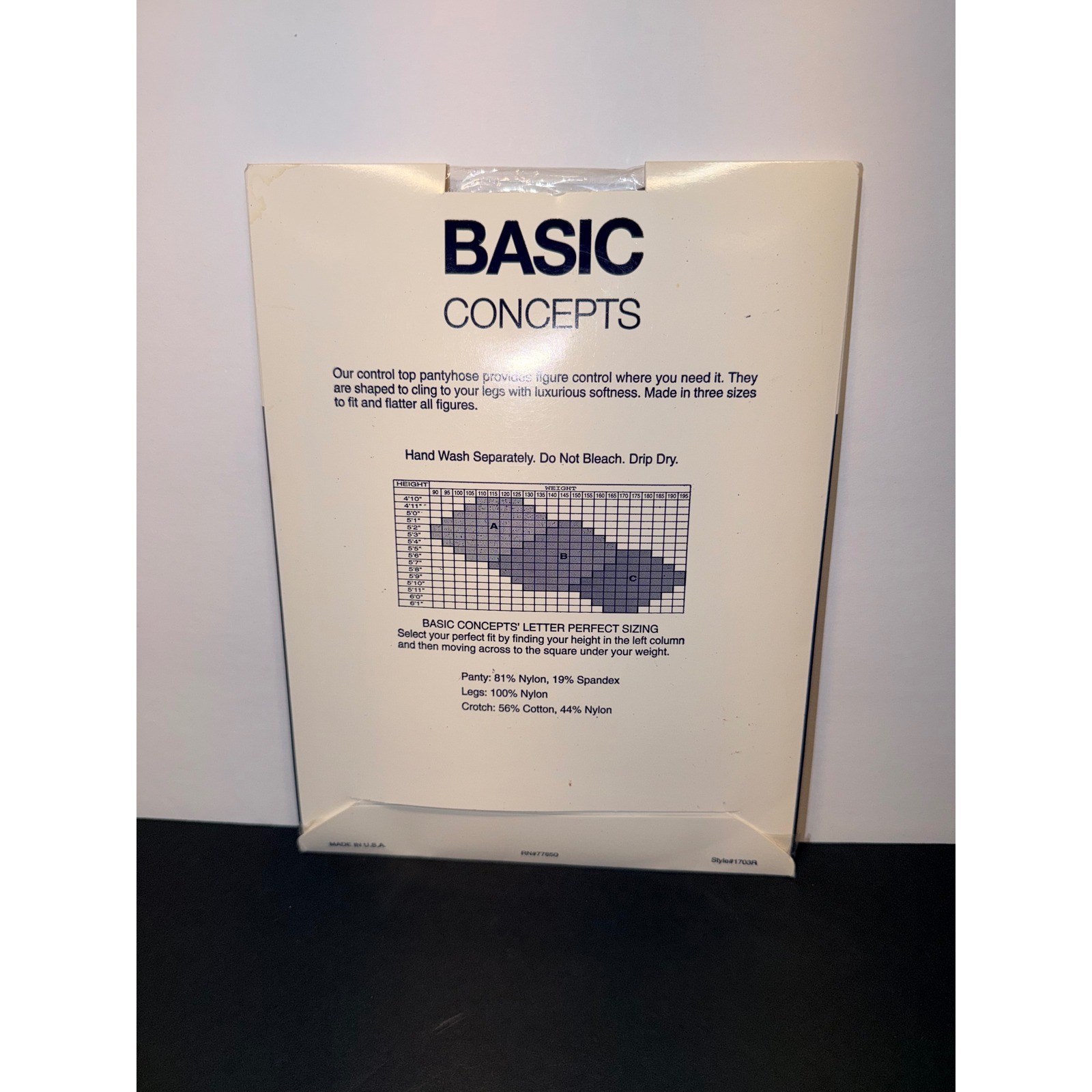 Basic Concepts Vintage Off Black Day Sheer Control Top Pantyhose Sandalfoot Sz C