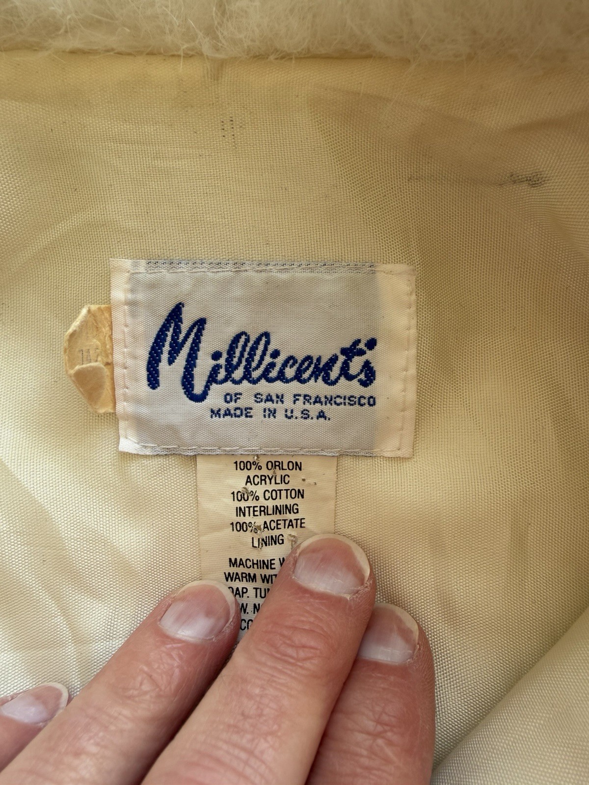 Vintage Faux Fur White Jacket, Millicent’s, Sz XS/S, 1950s