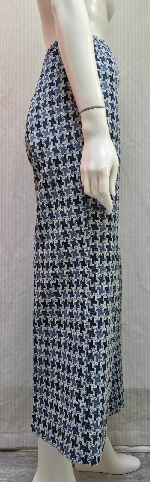 Vintage 60&rsquo;s SEARS Double Knit Blue Houndstooth Bell Bottoms Pants – Size M